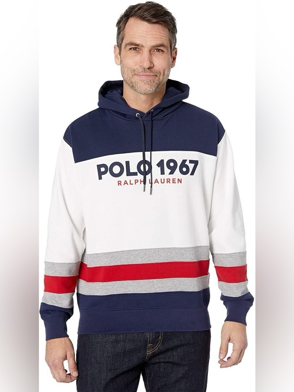 Polo Ralph Lauren Hoodie Mens White‎ Red Blue 1967 Color Block Coastal